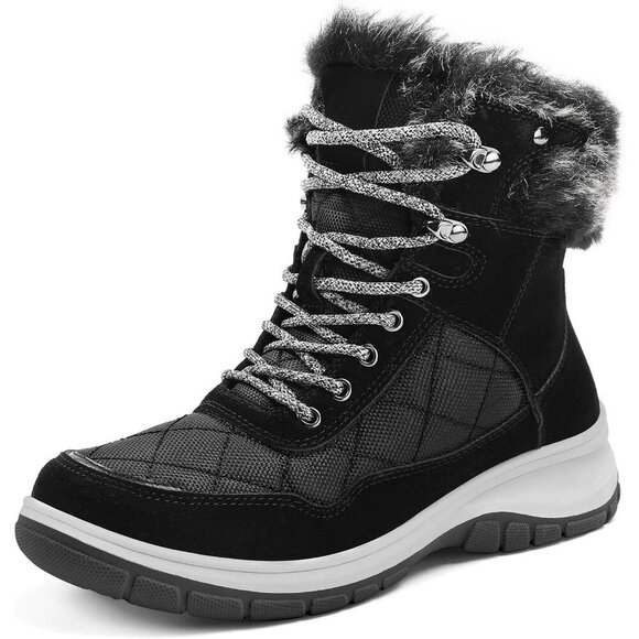 Shoes - Women's Black Waterproof Insulated Snow Boots Lace-Up Winter Booties